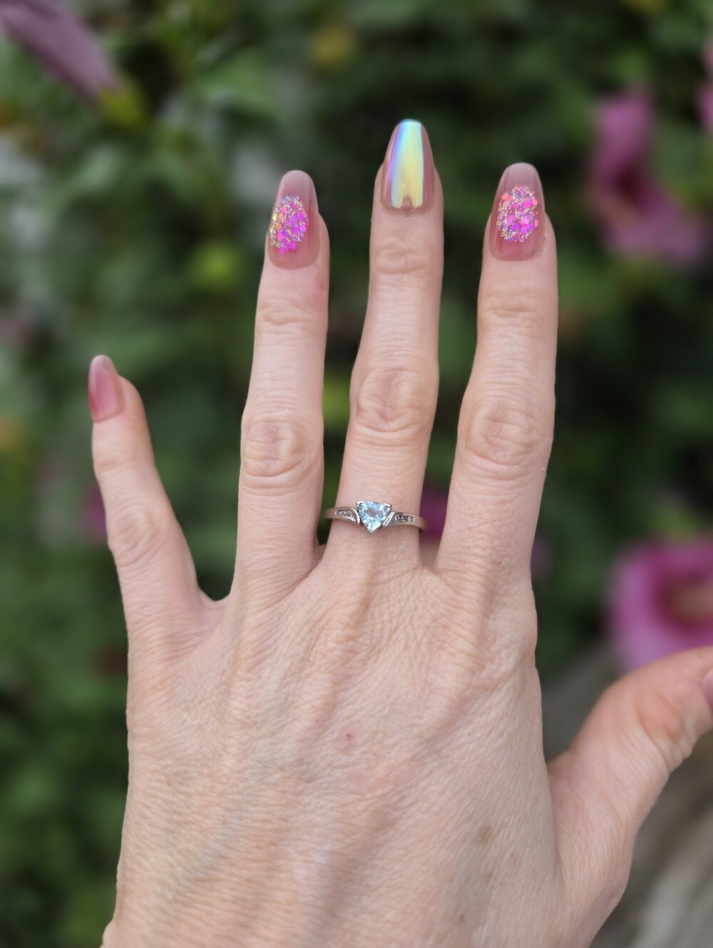 10k White Gold Trillion Aquamarine And Diamond Ring